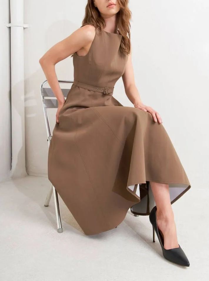 Vestido midi marrón