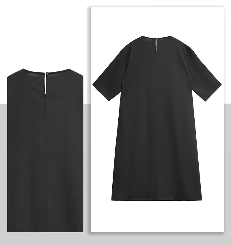 Vestido de lino liso de cuello redondo para verano