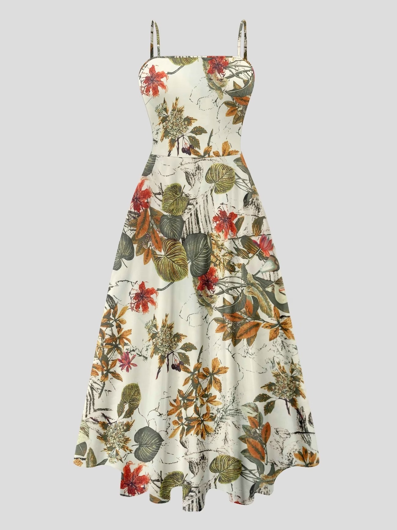 Conjunto de 2 piezas para mujer, chic y sencillo: Cárdigan de canalé fino combinado con vestido estampado de tirantes finos.