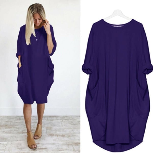 Women Casual Loose Pocket Long Sleeves Dress