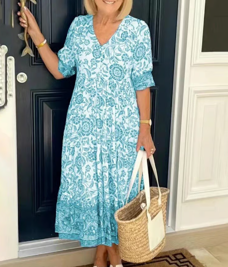 V-neck cozy Bohemian Latest Style Dress
