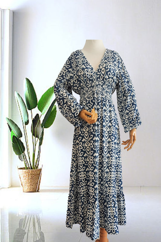 Casual Print V-neck Long Dress