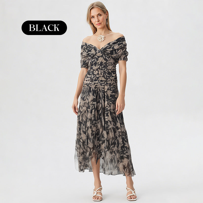 Women's Off-the-Shoulder V-Neck Printed Dress