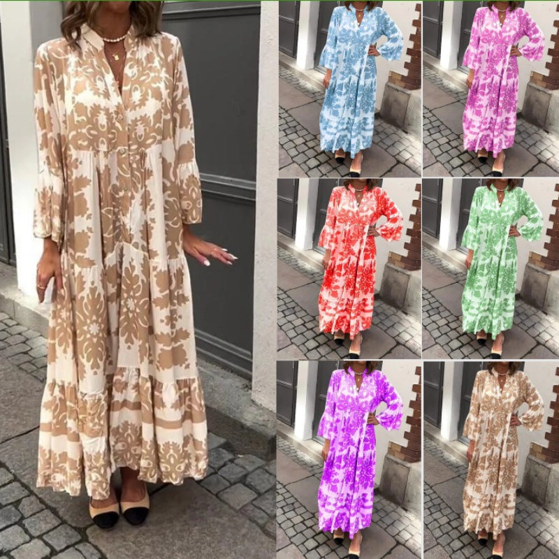 Bohemian printed V-Neck maxi dress