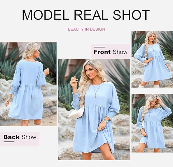 Round Neck Dress with 3/4 Sleeves