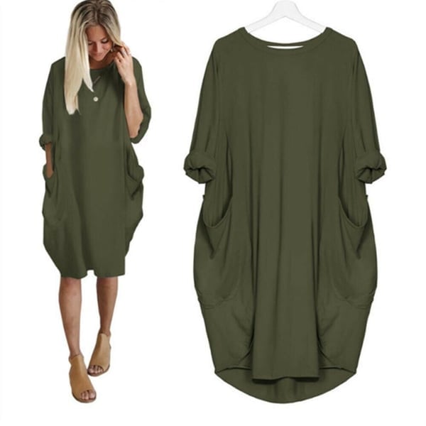 Women Casual Loose Pocket Long Sleeves Dress
