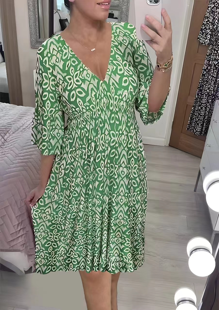 Mini Print V-neck Dress