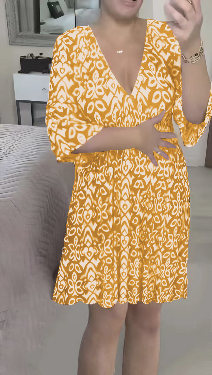 Mini Print V-neck Dress