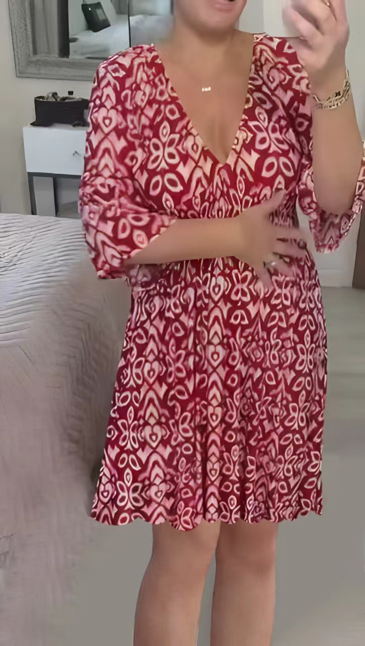 Mini Print V-neck Dress
