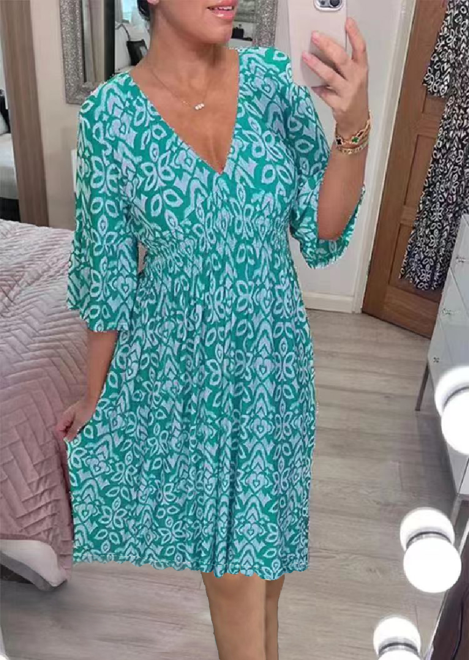 Mini Print V-neck Dress
