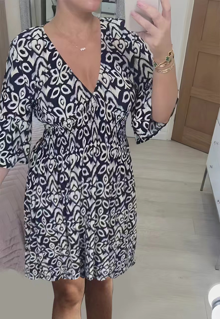 Mini Print V-neck Dress