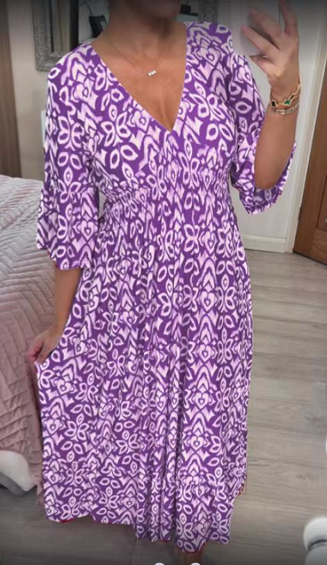 2026 Summer Casual Print V-neck Long Dress