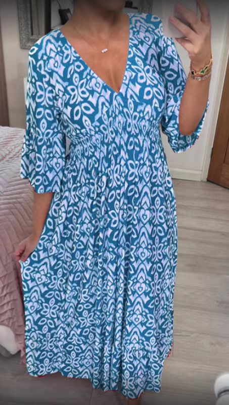 2026 Summer Casual Print V-neck Long Dress