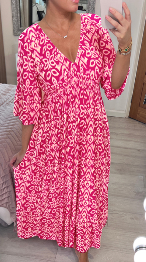 2026 Summer Casual Print V-neck Long Dress