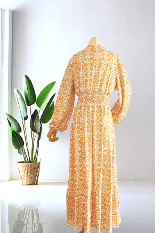 Casual Print V-neck Long Dress