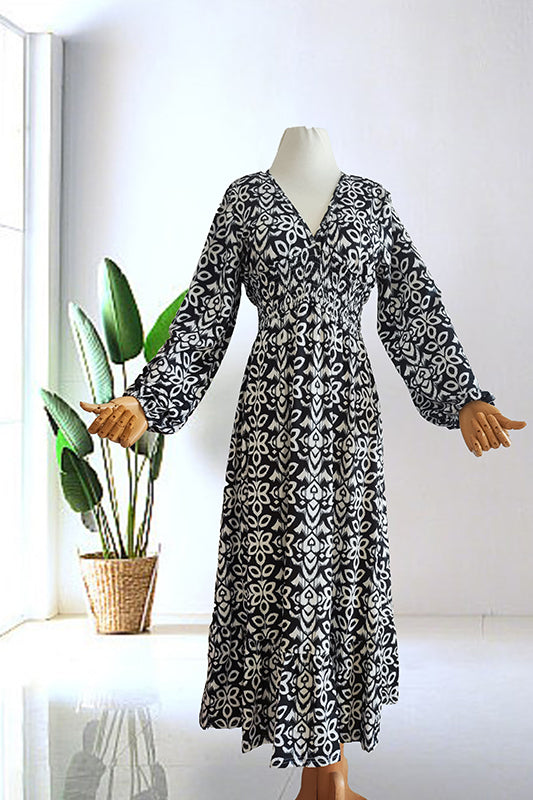 Casual Print V-neck Long Dress