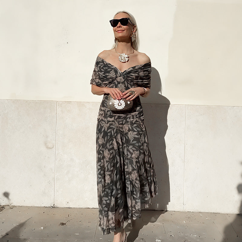 Women's Off-the-Shoulder V-Neck Printed Dress