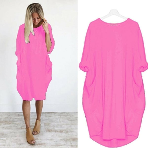 Women Casual Loose Pocket Long Sleeves Dress