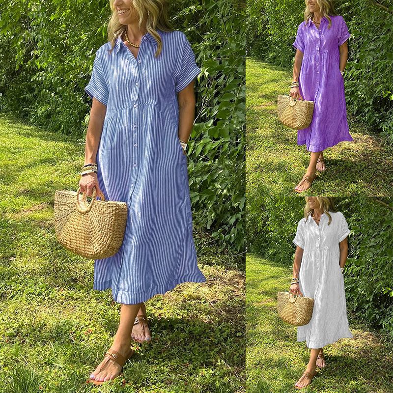 Striped Shirt Dress with Pockets—Effortless Style and Functionality