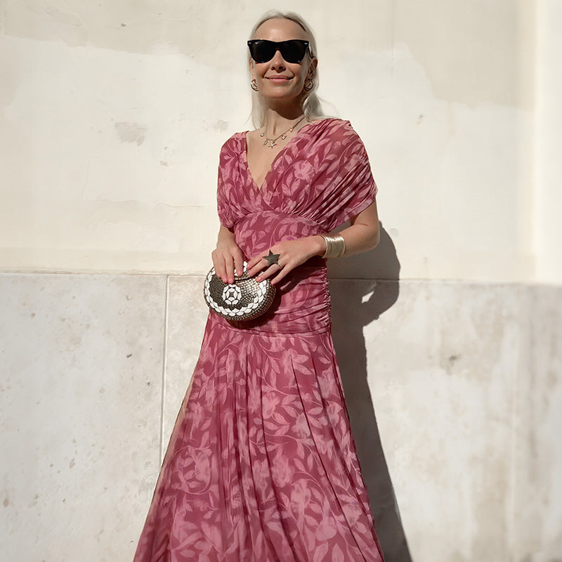 Women's Off-the-Shoulder V-Neck Printed Dress