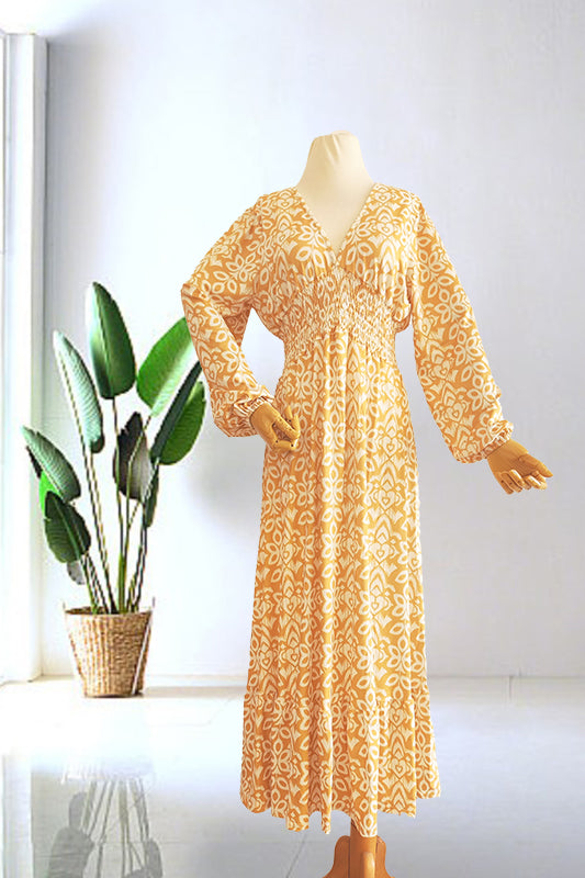 Casual Print V-neck Long Dress