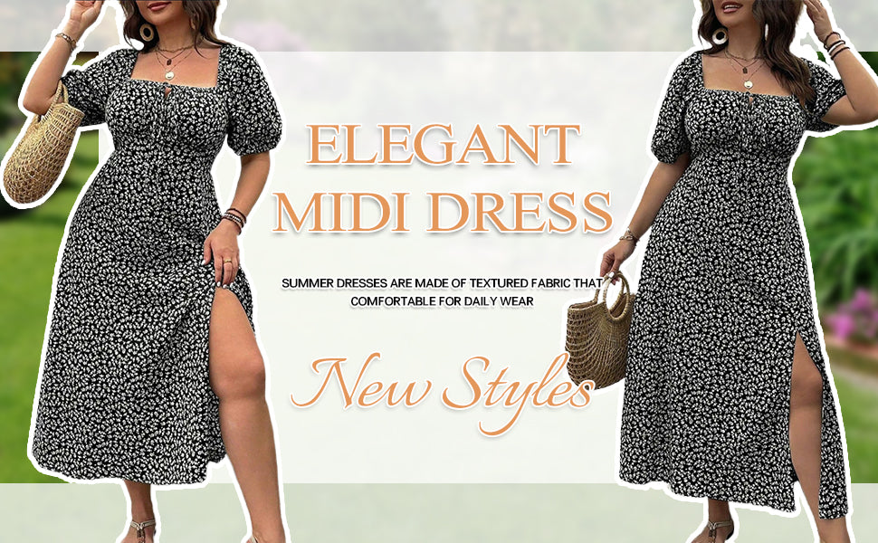 Plus-size Short Sleeve Split Floral Print Dress