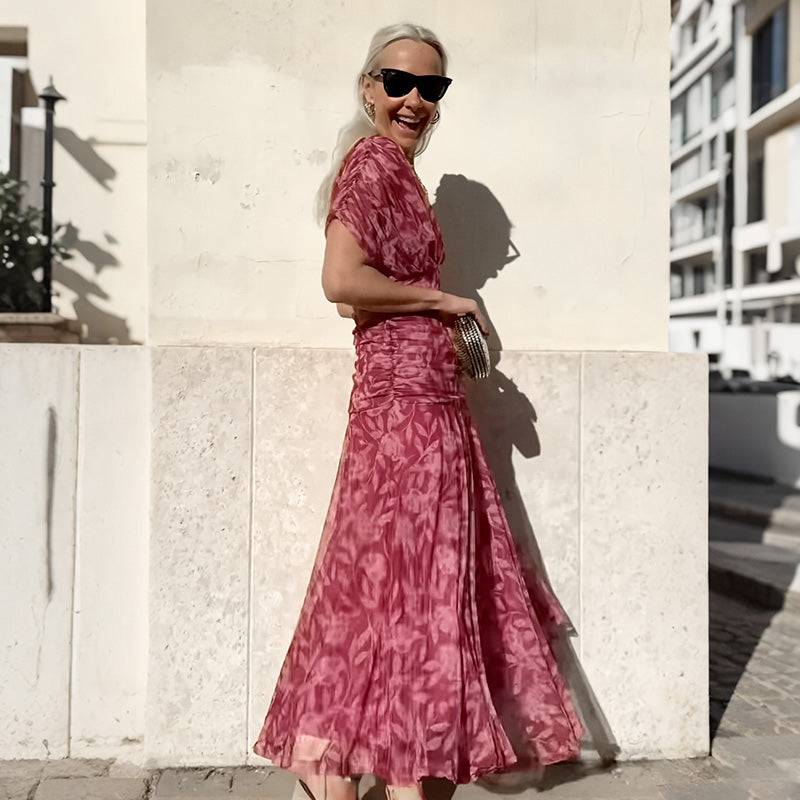 Women's Off-the-Shoulder V-Neck Printed Dress