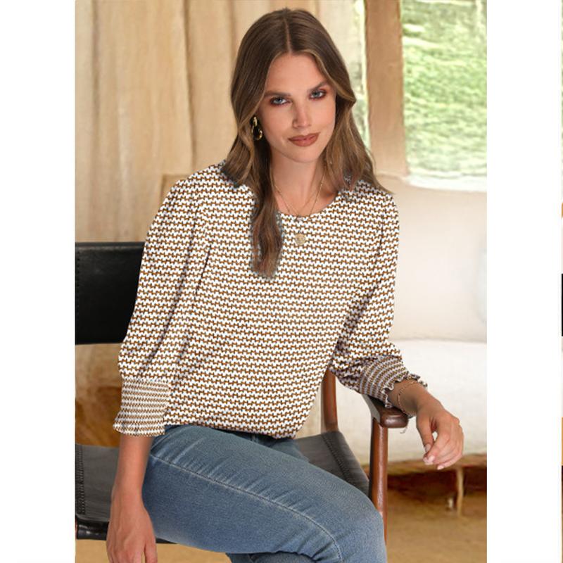 Blouses for Women Dressy Casual 3/4 Length Sleeve Tops with Smocked Cuffs