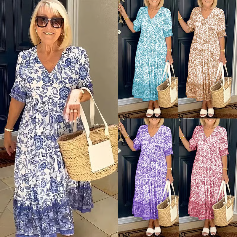 V-neck cozy Bohemian Latest Style Dress