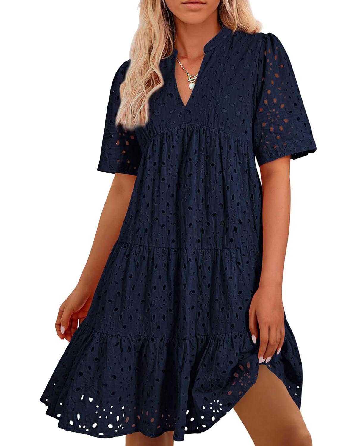 ⏰2026 Hot Sale -Women's Elegant Hollow Out Lace Ruffle Casual Mini Dress