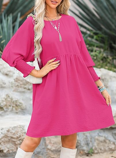 Round Neck Dress with 3/4 Sleeves