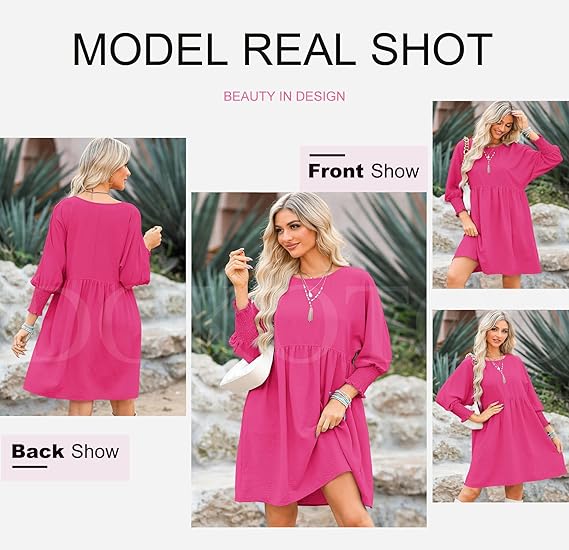 Round Neck Dress with 3/4 Sleeves