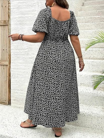 Plus-size Short Sleeve Split Floral Print Dress