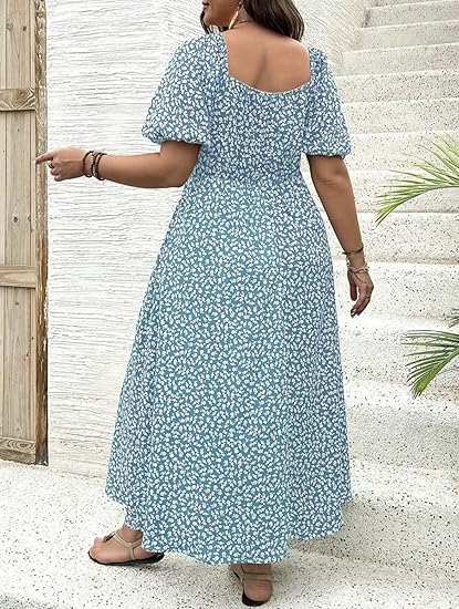 Plus-size Short Sleeve Split Floral Print Dress