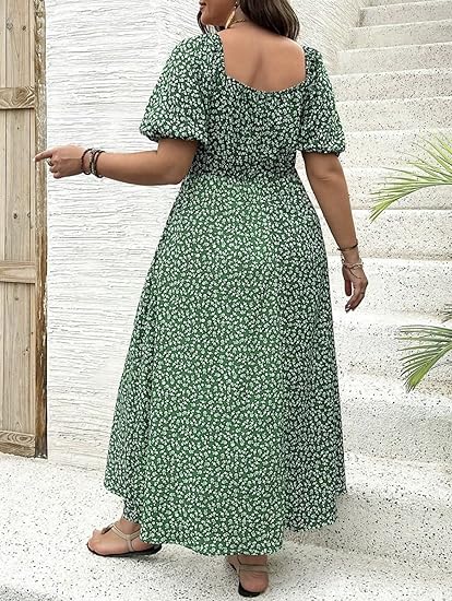 Plus-size Short Sleeve Split Floral Print Dress