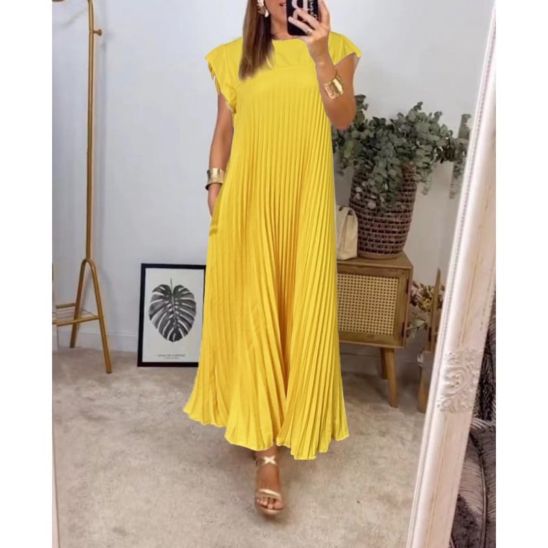 Sleeveless pleated simple solid color dress