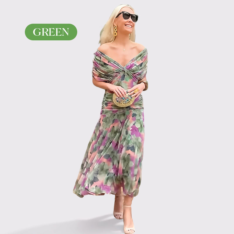 Women's Off-the-Shoulder V-Neck Printed Dress