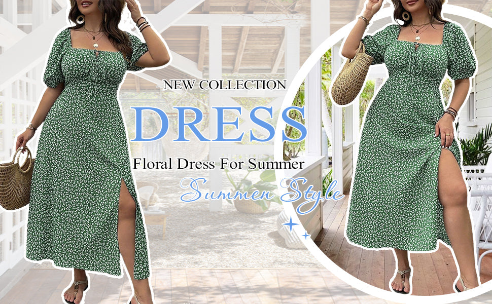 Plus-size Short Sleeve Split Floral Print Dress