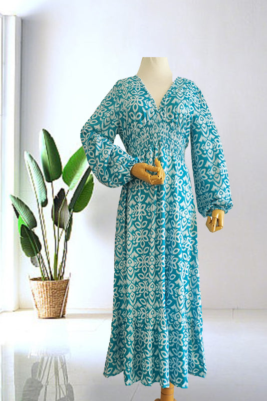 Casual Print V-neck Long Dress