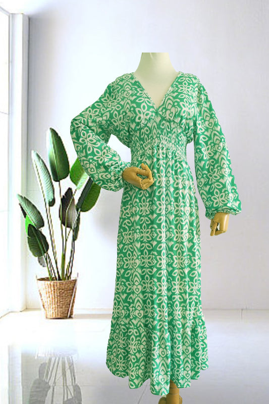 Casual Print V-neck Long Dress