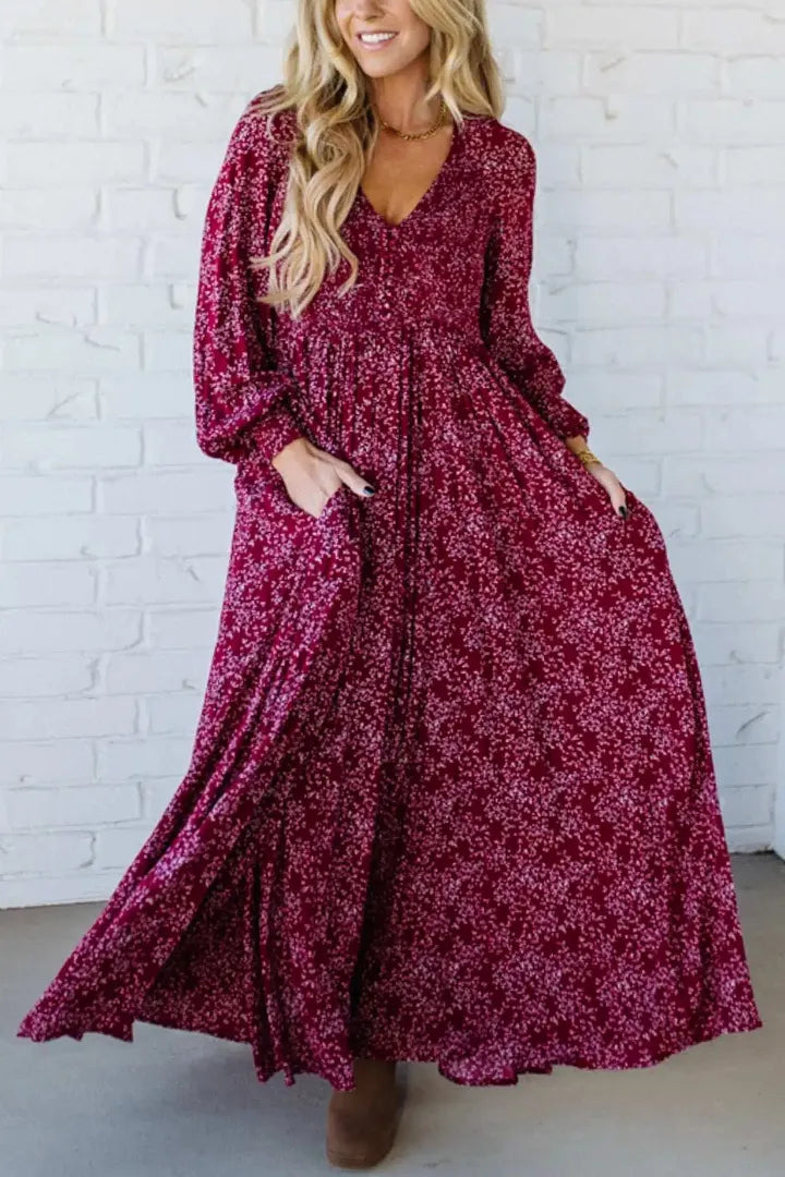 Women’s Floral Rayon Smocked-Waist Lined Maxi Dress – Flattering Fit, Lightweight Fabric & Elegant Boho Style 💃