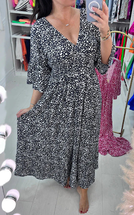 2026 Summer Casual Print V-neck Long Dress