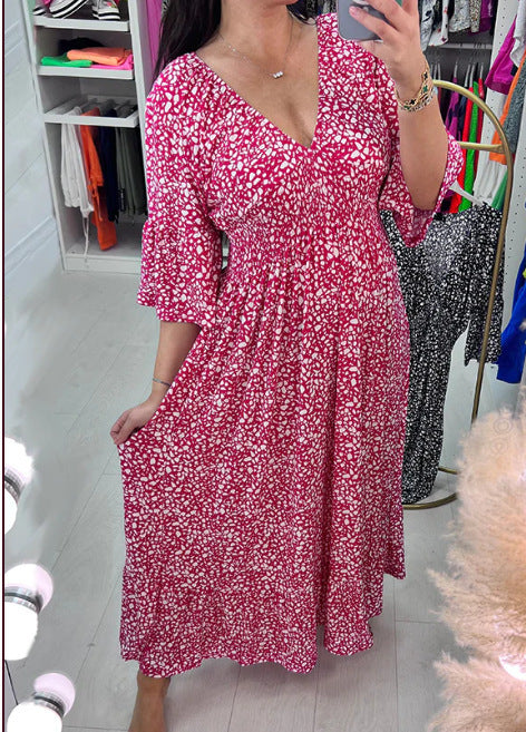 2026 Summer Casual Print V-neck Long Dress
