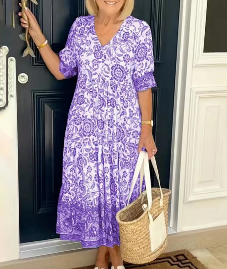 V-neck cozy Bohemian Latest Style Dress