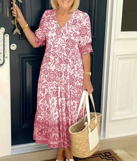 V-neck cozy Bohemian Latest Style Dress