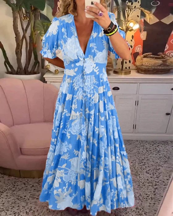 Cozy V-neck Long Dress with pocket