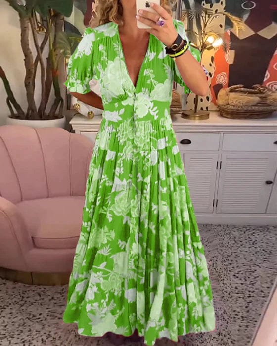 Cozy V-neck Long Dress with pocket