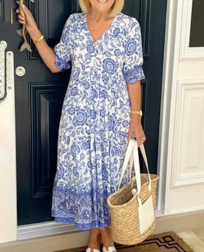 V-neck cozy Bohemian Latest Style Dress