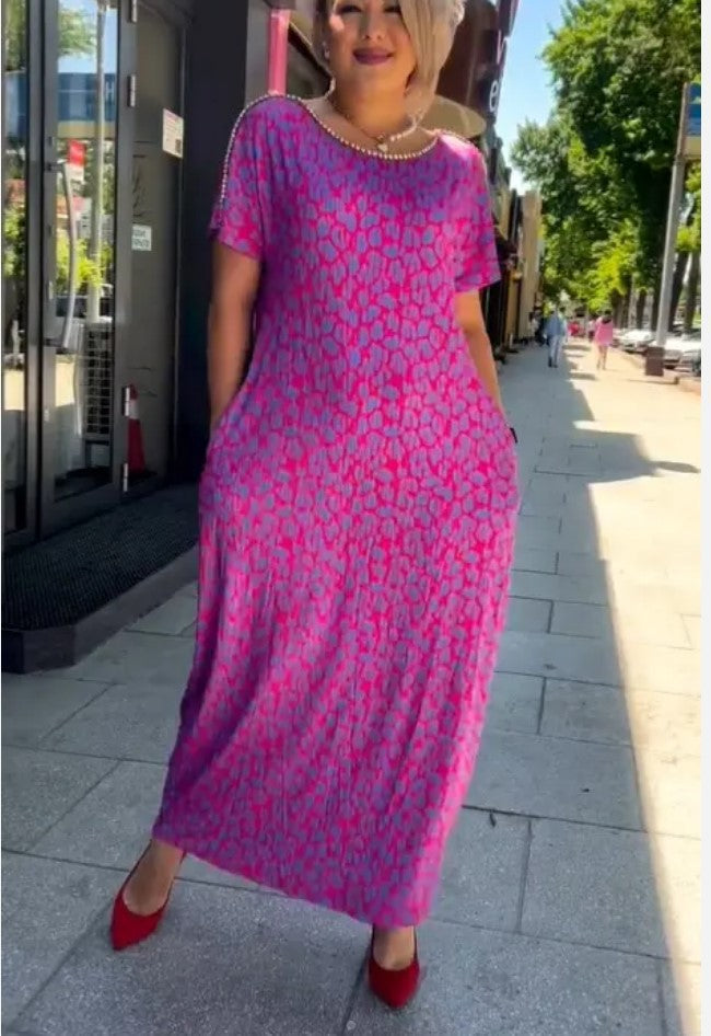 Plus-Size Print Dress | V-Neck A-Line Slimming Summer Dress