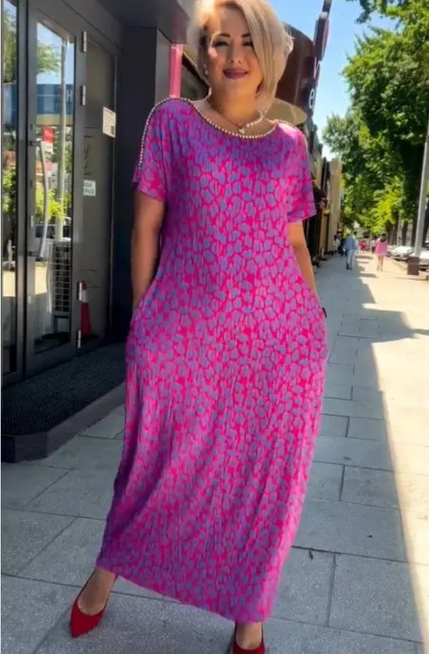 Plus-Size Print Dress | V-Neck A-Line Slimming Summer Dress